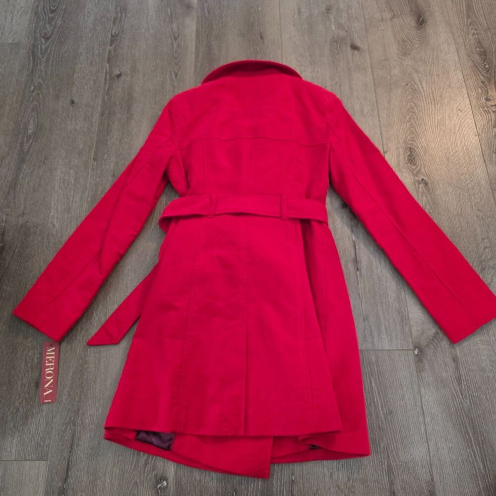 MERONA Red Womens Belted Trench Coat Midi Size S NWT Y2K Sleek Career - Picture 4 of 6